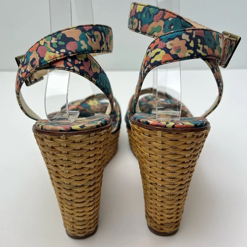 Marc Jacobs Vintage Floral Print Woven Platform Wedge Retro Sandals